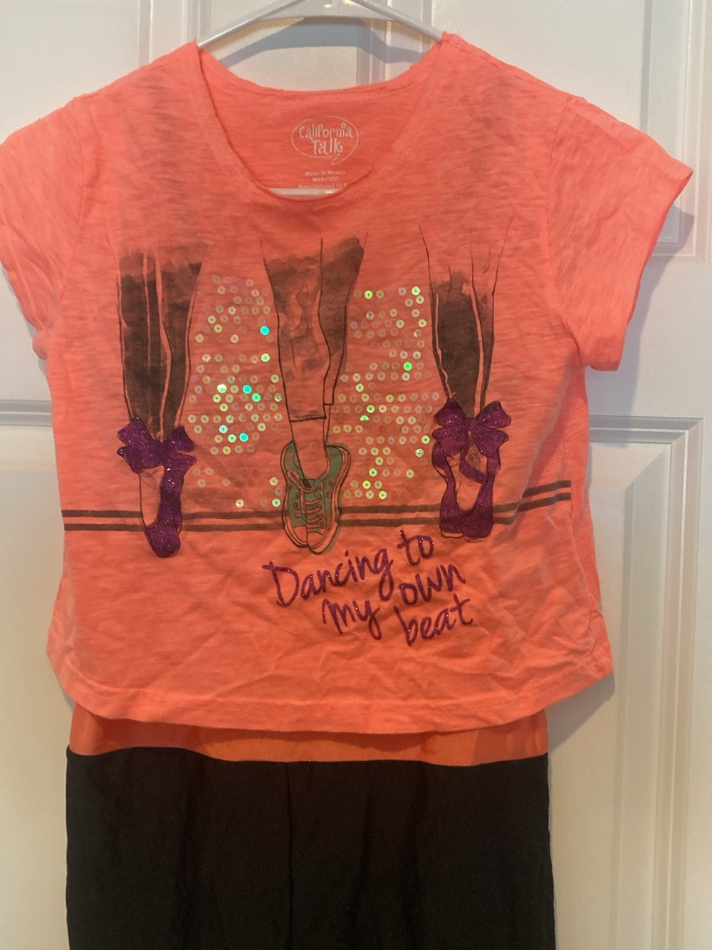 Girls Coral 'Dancing to My Own Beat' Sequin Tee by California Talk